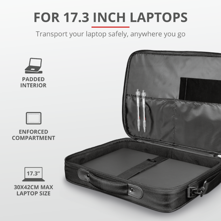 Trust Clevergreen, uma viagem sustentável com acessórios reciclados 3 Trust Atlanta Laptop Bag for 17.3 aberta
