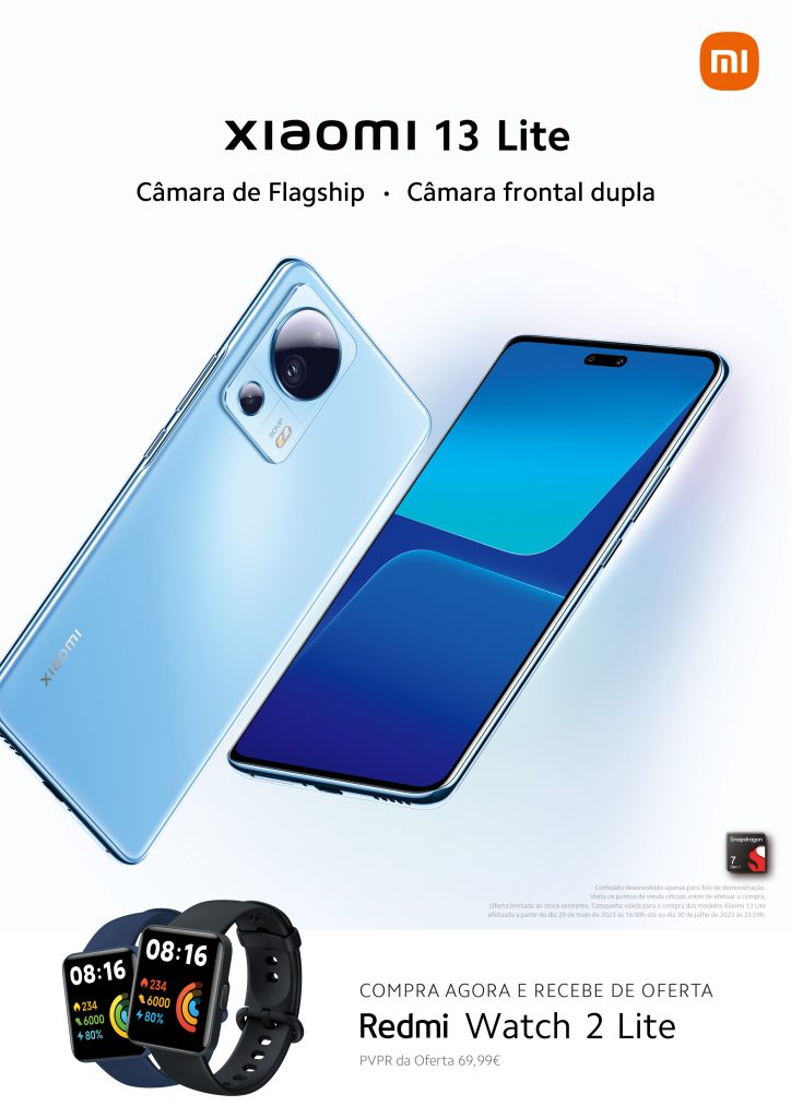 Xiaomi oferece Redmi Watch 2 Lite na compra do Xiaomi 13 Lite 2 Xiaomi 13 Lite com Redmi Watch 2 Lite