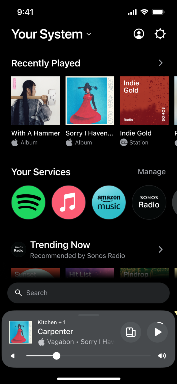 Sonos App Home Screen Dark