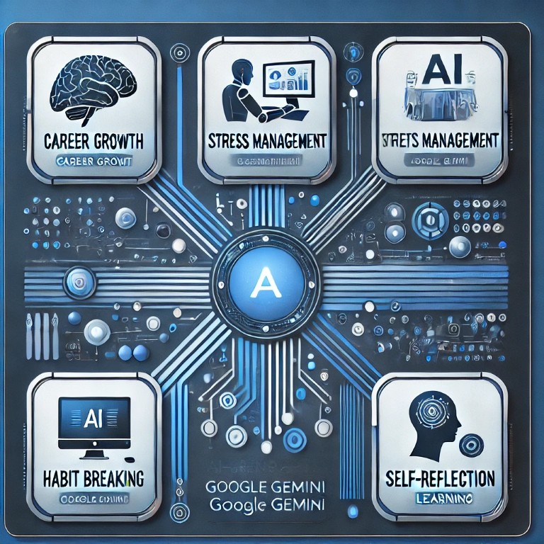 DALL·E 2025 02 18 11.43.53 A modern visually engaging infographic related to AI generated prompts for self improvement using Google Gemini but without any text or labels. The 1 1