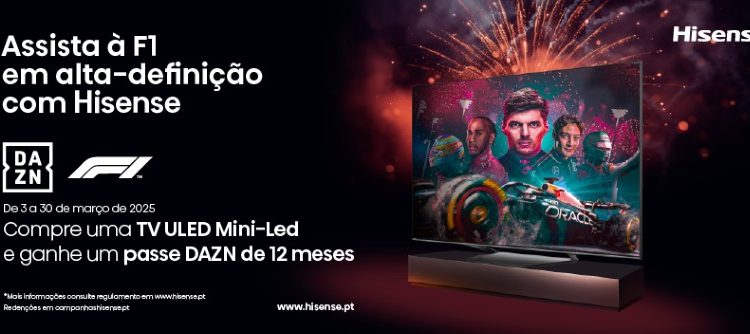 Hisense oferece 12 meses de F1 na DAZN pela compra de uma TV ULED Mini-LED