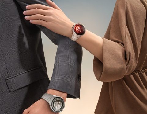 Huawei Watch GT 5 no pulso em corrida urbana”; “Huawei Watch D2 a medir pressão arterial MAPA no pulso”; “Palco do evento Huawei ‘Ride the Wind’ em Paris”