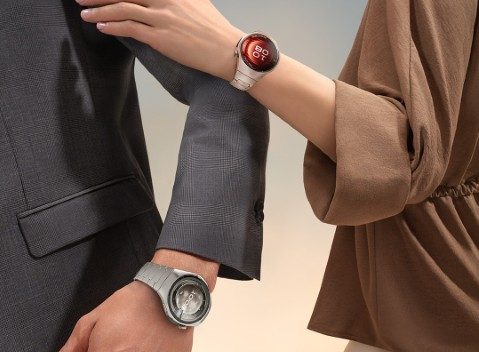 Huawei Watch GT 5 no pulso em corrida urbana”; “Huawei Watch D2 a medir pressão arterial MAPA no pulso”; “Palco do evento Huawei ‘Ride the Wind’ em Paris”