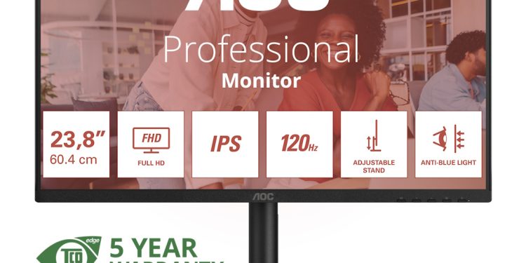 AOC Essential E4: monitores empresariais com 5 anos de garantia 1 AOC Essential E4: monitores empresariais com 5 anos de garantia