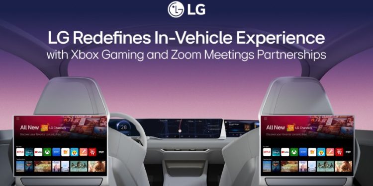 LG Automotive Content Platform webOS em veículo; Xbox Game Pass no carro; reunião Zoom no infotainment LG.