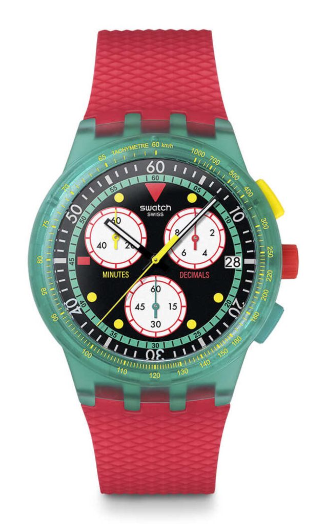Swatch NEON 2025 ressuscitam os Anos 80 e 90 5 SWATCH NEON EMERALD CHRONO sa02 SUSG409 130 euros 1 1