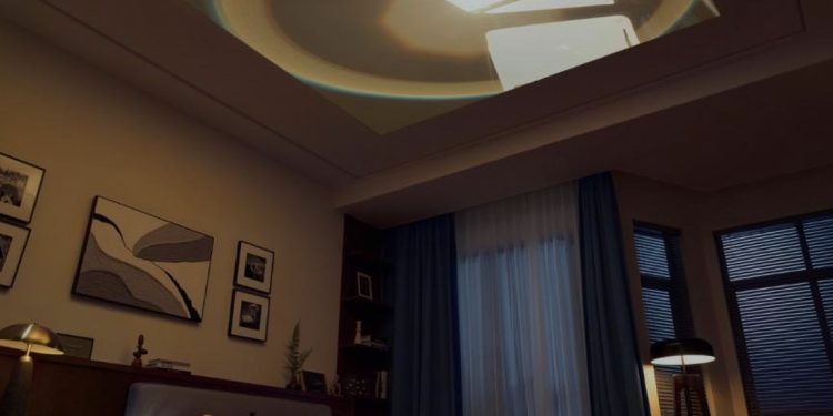 Projetor portátil TCL PlayCube em sala moderna, TCL A1s em jardim e TCL C1 a projetar no teto.