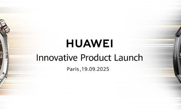 Huawei Watch GT 5 no pulso em corrida urbana”; “Huawei Watch D2 a medir pressão arterial MAPA no pulso”; “Palco do evento Huawei ‘Ride the Wind’ em Paris