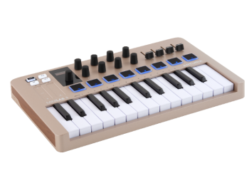 Arturia MiniLab 3 Champagne Edition, controlador MIDI compacto em acabamento cor champagne, com pads RGB e teclas sensíveis à velocidade.