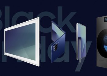 Campanha Samsung Black Friday 2025 com promoções, bundles e jogo interativo “Black Week Invaders”.