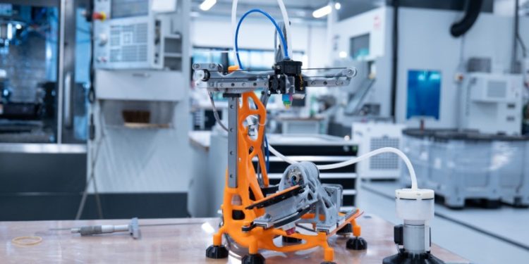Nova impressora 3D GenerationOne 5-axis 1 Impressora 3D GenerationOne 5-axis da Generative Machine e Aibuild, com estrutura em alumínio generativo e cinco eixos de movimento.