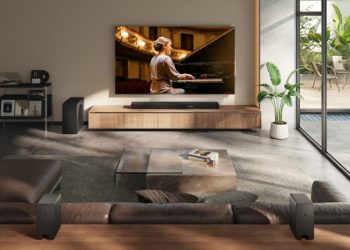 Soundbar Hisense HS2000 com subwoofer e colunas surround sem fios AX5140Q.