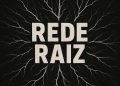 Rede Raiz: Ilustração conceptual de uma rede descentralizada com nós luminosos ligados entre si sobre um fundo escuro.