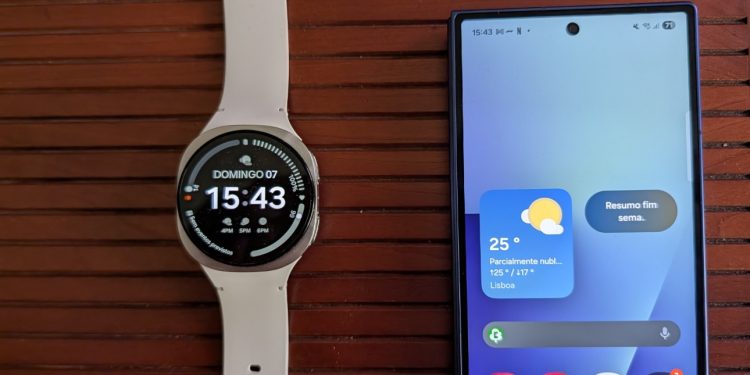 Análise Samsung Galaxy Watch 8 1 Samsung Galaxy Watch 8 e Watch 8 Classic no pulso, a monitorizar saúde e exercício.