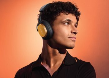 Auscultadores Bowers & Wilkins Px8 S2 McLaren Edition em acabamento Anthracite Grey com detalhes Papaya