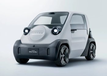 Concept Honda Micro EV exposto no Japan Mobility Show, um pequeno carro eléctrico de dois lugares desenhado para mobilidade urbana.