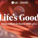 Stand futurista da LG no CES 2026 com elementos digitais gerados por IA.