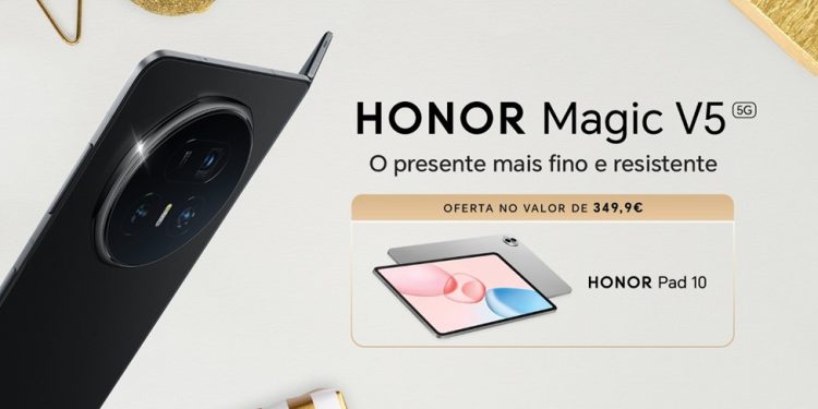 HONOR Magic V5 dobrável com oferta HONOR Pad 10 Natal