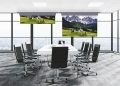 Primeview ReVolve LED: o roll-up que muda tudo 4 Ecrã Primeview ReVolve LED roll-up aberto numa sala moderna.