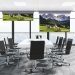 Ecrã Primeview ReVolve LED roll-up aberto numa sala moderna.