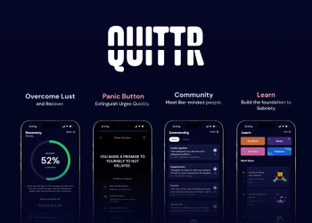 Interface da aplicação Quittr mostrando contador de abstinência e botão de pânico