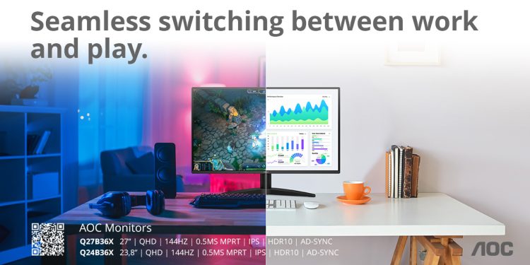 AOC Q24B36X e Q27B36X QHD 144 Hz 1 Monitores AOC Q24B36X e Q27B36X QHD IPS 144 Hz para trabalho e entretenimento