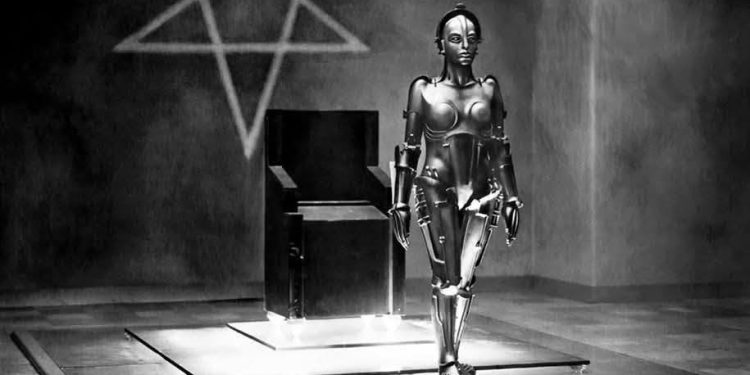 Brigitte Helm como Maria e o robô Maschinenmensch em Metropolis 1927 de Fritz Lang