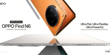 OPPO Find N6 aberto com ecrã plano sem vinco e interface multitarefa com várias janelas