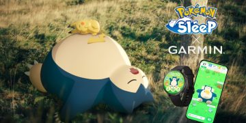 smartwatch Garmin com mostrador Pokémon Sleep com Snorlax e dados de sono no ecrã