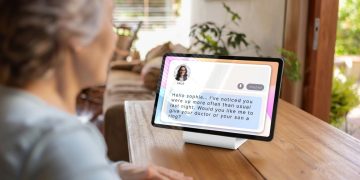 SPC ZEUS HALO hub inteligente com ecrã interativo numa casa de pessoa idosa