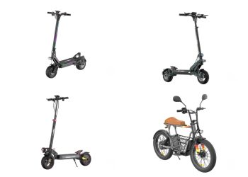 trotinete elétrica UrbanGlide em ambiente urbano com utilizador em movimento