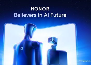 HONOR Robot Phone com sistema de gimbal robótico visível, apresentado no MWC 2026 em Barcelona