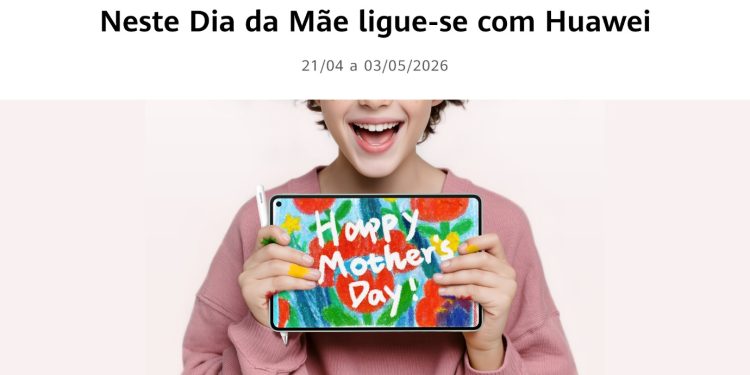 produtos Huawei para o Dia da Mãe incluindo smartwatch, earbuds e smartphone