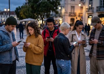 Adolescentes a olhar para o telemóvel com feed de Shorts do YouTube
