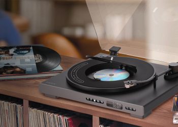 gira-discos Mixx Analog Plus com leitor de CD integrado no centro