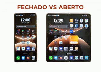 Huawei Mate X7 aberto em modo tablet com ecrã interior dobrado visível