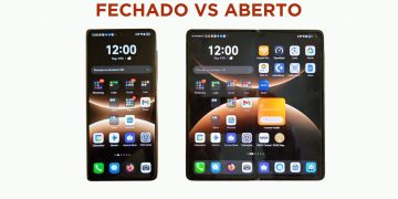 Huawei Mate X7 aberto em modo tablet com ecrã interior dobrado visível