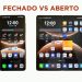 Huawei Mate X7 aberto em modo tablet com ecrã interior dobrado visível