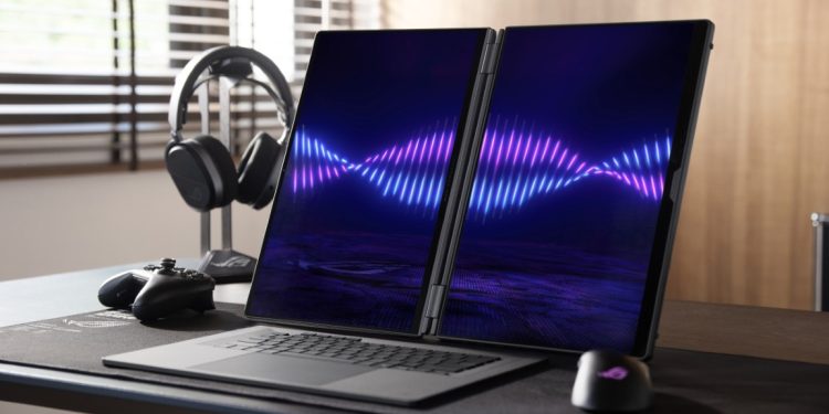 ASUS ROG Zephyrus Duo: 2 ecrãs OLED com preço a condizer 1 Portátil gaming ASUS ROG Zephyrus Duo 2026 com dois ecrãs OLED de 16 polegadas e design premium em alumínio Stellar Grey.