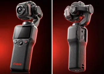 câmara gimbal compacta Canon com mecanismo de dobragem integrado