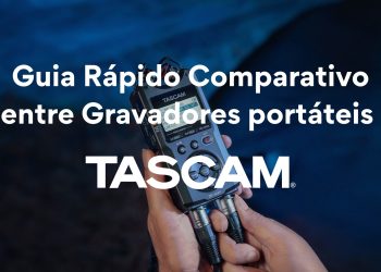 Gravadores portáteis TASCAM dispostos sobre superfície neutra - Portacapture X8, DR-07XP e DR-10L Pro em conjunto, mostrando a diferença de tamanho entre as gamas