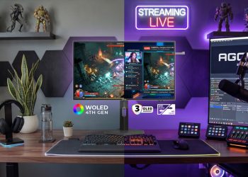 Monitor AGON PRO AGP277QKDC com painel Tandem WOLED e design sem molduras, preparado para gaming competitivo.