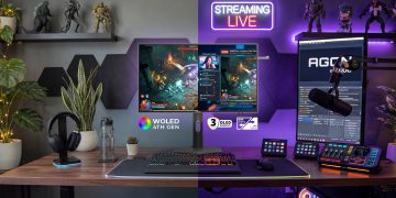 Monitor AGON PRO AGP277QKDC com painel Tandem WOLED e design sem molduras, preparado para gaming competitivo.