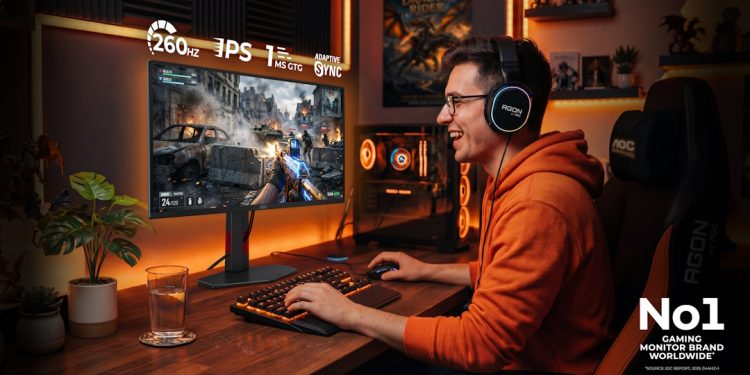 Monitor AOC GAMING 25G4ZR de 24,5 polegadas a exibir um jogo competitivo de FPS com elevada taxa de actualização.