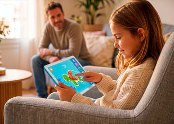 Criança utiliza o smartphone SPC WUUM ONE enquanto os pais gerem as definições através da aplicação Circles
