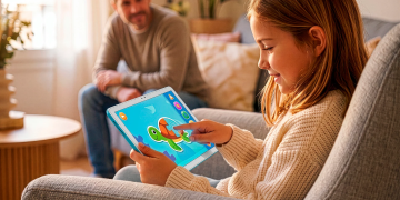 Criança utiliza o smartphone SPC WUUM ONE enquanto os pais gerem as definições através da aplicação Circles